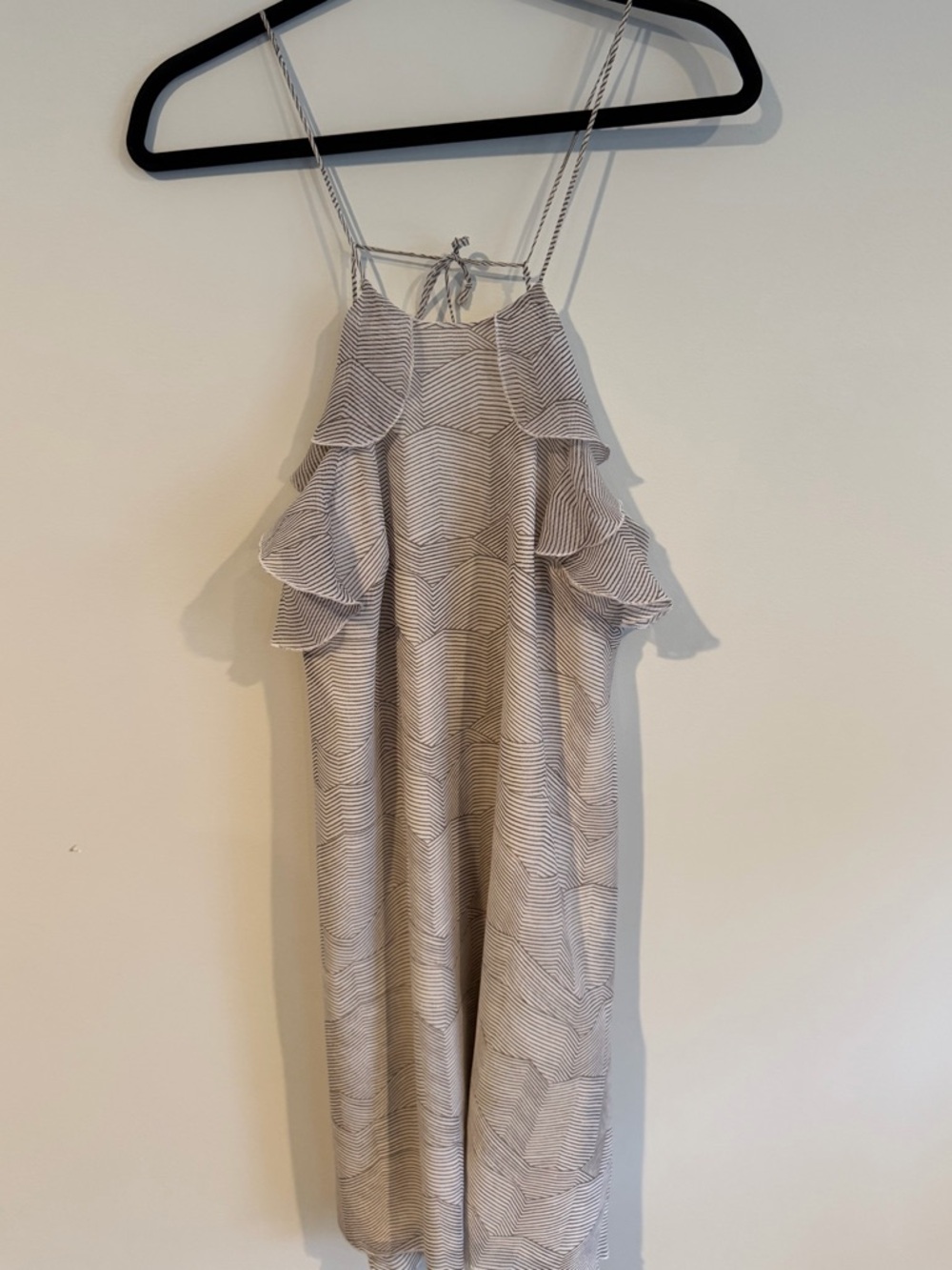 Striped Ruffle Spaghetti Strap Dress - Neutral Tones
